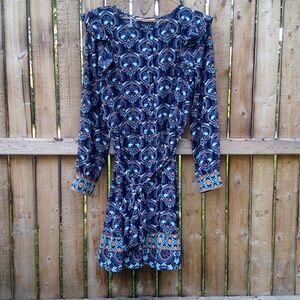 Loft Boho Flowy Ruffle Half Button Women's Multi Color Dress Tie String Waist